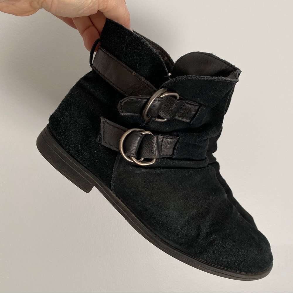 Black suede rocker ankle boots